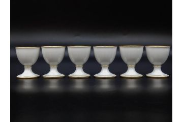 大倉陶園(OKURA、OAC)　オールド大倉　ゴールドライン　高級感のあるエッグスタンド6客セット(金彩、エッグカップ、洋食器、白磁)(R-081308)