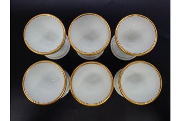 大倉陶園(OKURA、OAC)　オールド大倉　ゴールドライン　高級感のあるエッグスタンド6客セット(金彩、エッグカップ、洋食器、白磁)(R-081308)