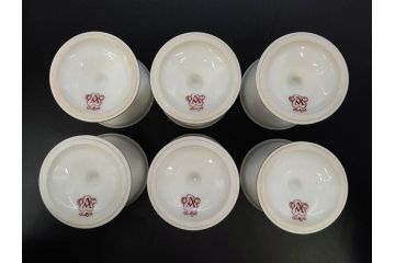 大倉陶園(OKURA、OAC)　オールド大倉　ゴールドライン　高級感のあるエッグスタンド6客セット(金彩、エッグカップ、洋食器、白磁)(R-081308)