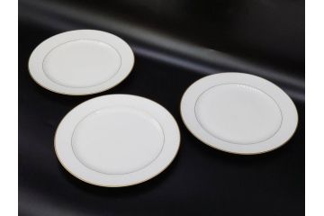 大倉陶園(OKURA、OAC)　オールド大倉　ゴールドライン　上品な雰囲気が魅力のプレート3枚セット(金彩、白磁、洋食器、中皿)(R-081309)
