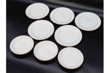 大倉陶園(OKURA、OAC)　オールド大倉　ゴールドライン　艶やかな美しさのあるプレート8枚セット(金彩、白磁、洋食器、中皿、小皿、フルーツ皿)(R-081320)
