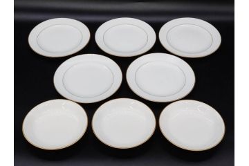 大倉陶園(OKURA、OAC)　オールド大倉　ゴールドライン　艶やかな美しさのあるプレート8枚セット(金彩、白磁、洋食器、中皿、小皿、フルーツ皿)(R-081320)