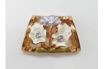 彫金　真珠　パール　SPM刻印　気品に満ちた帯留3点セット(藤?、花、帯留め、着物道具、和装小物、アクセサリー)(R-081322)　