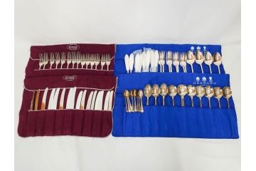 ビンテージ　イギリス　SHEFFIELD ENGLAND　EPNS A1　持ち手の繊細な細工が美しいカトラリーセット72点(ヴィンテージ、シェフィールド、ナイフ、フォーク、スプーン、洋食器、収納袋付き、英国)(R-081324)