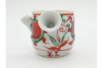 須田菁華　九谷焼　呉須赤絵　赤玉　鮮やかな色合いに気分も華やぐ急須(花、和食器、水注、茶道具、煎茶、茶器、水指、水差、共箱付き、ウコン布付き)(R-081325)