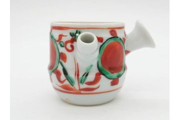 須田菁華　九谷焼　呉須赤絵　赤玉　鮮やかな色合いに気分も華やぐ急須(花、和食器、水注、茶道具、煎茶、茶器、水指、水差、共箱付き、ウコン布付き)(R-081325)