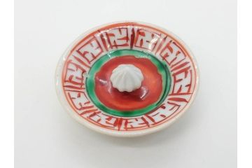 須田菁華　九谷焼　呉須赤絵　赤玉　鮮やかな色合いに気分も華やぐ急須(花、和食器、水注、茶道具、煎茶、茶器、水指、水差、共箱付き、ウコン布付き)(R-081325)