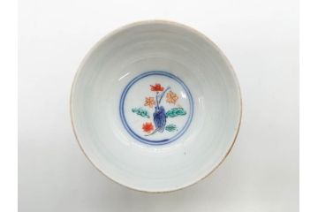 江戸期　大明年製　古伊万里　染付　色絵　豊かな色彩が魅力の湯呑み3客セット(龍、竜、花、金彩、湯のみ、ぐい呑み、煎茶、茶器、和食器)(R-081327)