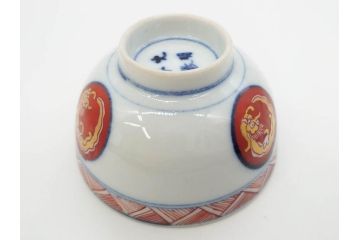 江戸期　大明年製　古伊万里　染付　色絵　豊かな色彩が魅力の湯呑み3客セット(龍、竜、花、金彩、湯のみ、ぐい呑み、煎茶、茶器、和食器)(R-081327)