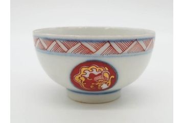江戸期　大明年製　古伊万里　染付　色絵　豊かな色彩が魅力の湯呑み3客セット(龍、竜、花、金彩、湯のみ、ぐい呑み、煎茶、茶器、和食器)(R-081327)
