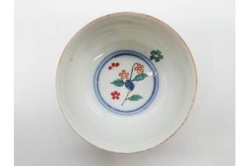 江戸期　大明年製　古伊万里　染付　色絵　豊かな色彩が魅力の湯呑み3客セット(龍、竜、花、金彩、湯のみ、ぐい呑み、煎茶、茶器、和食器)(R-081327)