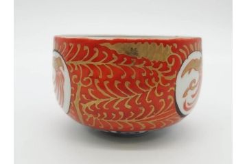 江戸期　古伊万里　赤絵　金彩　鮮やかな色彩が目を引く湯呑み5客セット(鳳凰、松竹梅、湯のみ、ぐい呑み、煎茶、茶器、和食器)(R-081328)