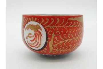 江戸期　古伊万里　赤絵　金彩　鮮やかな色彩が目を引く湯呑み5客セット(鳳凰、松竹梅、湯のみ、ぐい呑み、煎茶、茶器、和食器)(R-081328)