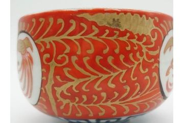江戸期　古伊万里　赤絵　金彩　鮮やかな色彩が目を引く湯呑み5客セット(鳳凰、松竹梅、湯のみ、ぐい呑み、煎茶、茶器、和食器)(R-081328)