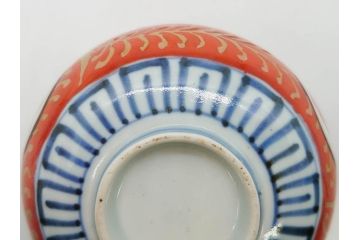 江戸期　古伊万里　赤絵　金彩　鮮やかな色彩が目を引く湯呑み5客セット(鳳凰、松竹梅、湯のみ、ぐい呑み、煎茶、茶器、和食器)(R-081328)