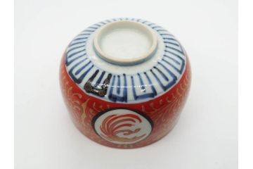 江戸期　古伊万里　赤絵　金彩　鮮やかな色彩が目を引く湯呑み5客セット(鳳凰、松竹梅、湯のみ、ぐい呑み、煎茶、茶器、和食器)(R-081328)