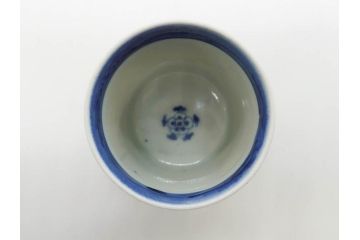 江戸期　古伊万里　染付　松竹梅　蛸唐草　細かなデザインが美しい猪口5客セット(竹筒形、蕎麦猪口、酒器、おちょこ、御猪口、湯呑み、湯のみ、和食器)(R-081329)