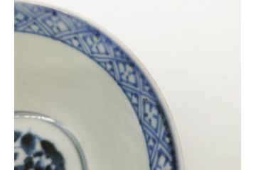 江戸期　古伊万里　青磁　染付　約12cm　3.9寸　爽やかな色合いが美しい蓋付き茶碗3客セット(菱文様、植物、蓋茶碗、どんぶり、和食器、三寸九分)(R-081330)