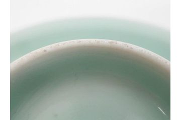 江戸期　古伊万里　青磁　染付　約12cm　3.9寸　爽やかな色合いが美しい蓋付き茶碗3客セット(菱文様、植物、蓋茶碗、どんぶり、和食器、三寸九分)(R-081330)