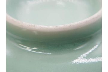 江戸期　古伊万里　青磁　染付　約12cm　3.9寸　爽やかな色合いが美しい蓋付き茶碗3客セット(菱文様、植物、蓋茶碗、どんぶり、和食器、三寸九分)(R-081330)