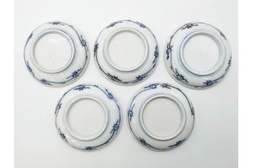 江戸期　古伊万里　赤絵　金彩　約12cm　3.9寸　食卓を華やいだ雰囲気に演出する小皿5枚セット(寿字、菊唐草文、吉祥文様、銘々皿、和皿、和食器、三寸九分)(R-081331)
