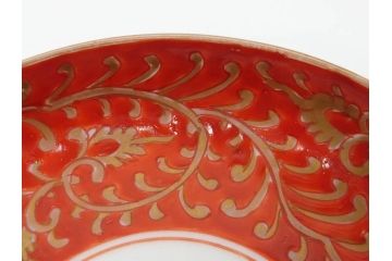 江戸期　古伊万里　赤絵　金彩　約12cm　3.9寸　食卓を華やいだ雰囲気に演出する小皿5枚セット(寿字、菊唐草文、吉祥文様、銘々皿、和皿、和食器、三寸九分)(R-081331)
