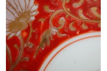 江戸期　古伊万里　赤絵　金彩　約12cm　3.9寸　食卓を華やいだ雰囲気に演出する小皿5枚セット(寿字、菊唐草文、吉祥文様、銘々皿、和皿、和食器、三寸九分)(R-081331)