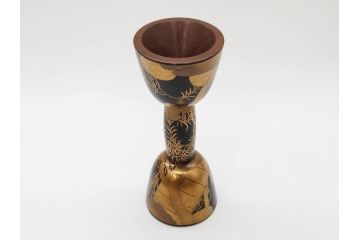 時代物　和楽器　上品な佇まいの鼓胴(金蒔絵、植物、風景、木製、漆、つづみ、打楽器、雅楽、能楽)(R-081333)