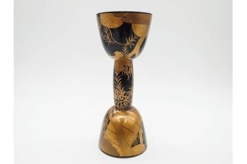時代物　和楽器　上品な佇まいの鼓胴(金蒔絵、植物、風景、木製、漆、つづみ、打楽器、雅楽、能楽)(R-081333)