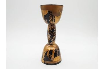 時代物　和楽器　上品な佇まいの鼓胴(金蒔絵、植物、風景、木製、漆、つづみ、打楽器、雅楽、能楽)(R-081333)