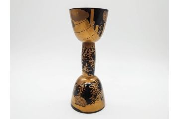 時代物　和楽器　上品な佇まいの鼓胴(金蒔絵、植物、風景、木製、漆、つづみ、打楽器、雅楽、能楽)(R-081333)