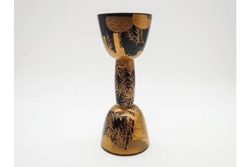 時代物　和楽器　上品な佇まいの鼓胴(金蒔絵、植物、風景、木製、漆、つづみ、打楽器、雅楽、能楽)(R-081333)