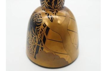 時代物　和楽器　上品な佇まいの鼓胴(金蒔絵、植物、風景、木製、漆、つづみ、打楽器、雅楽、能楽)(R-081333)