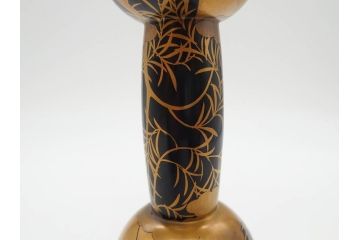 時代物　和楽器　上品な佇まいの鼓胴(金蒔絵、植物、風景、木製、漆、つづみ、打楽器、雅楽、能楽)(R-081333)