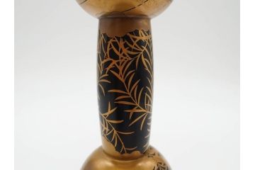 時代物　和楽器　上品な佇まいの鼓胴(金蒔絵、植物、風景、木製、漆、つづみ、打楽器、雅楽、能楽)(R-081333)