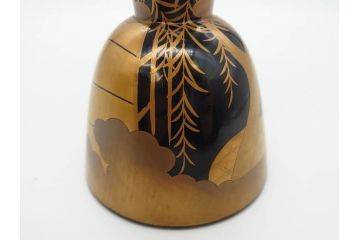 時代物　和楽器　上品な佇まいの鼓胴(金蒔絵、植物、風景、木製、漆、つづみ、打楽器、雅楽、能楽)(R-081333)