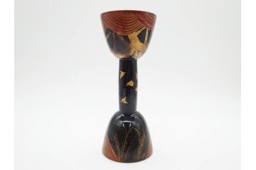 時代物　和楽器　気品を感じる小鼓(金蒔絵、水車、千鳥、木製、漆、つづみ、鼓胴、革一組2枚、調緒2本組、横調べ、縦調べ、小締、打楽器、雅楽、能楽)(R-081335)