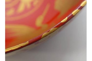 時代物　上手　輪島塗　朱塗　蒔絵　木製　優美なお椀8客セット(鶴、桃、雲、金彩、深皿、漆器、漆芸、和食器)(R-081336)