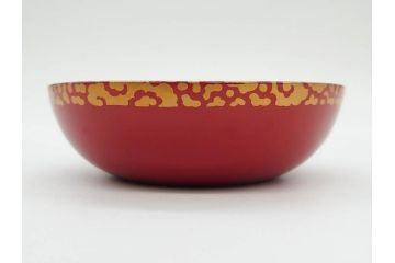 時代物　上手　輪島塗　朱塗　蒔絵　木製　優美なお椀8客セット(鶴、桃、雲、金彩、深皿、漆器、漆芸、和食器)(R-081336)
