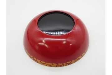 時代物　上手　輪島塗　朱塗　蒔絵　木製　優美なお椀8客セット(鶴、桃、雲、金彩、深皿、漆器、漆芸、和食器)(R-081336)