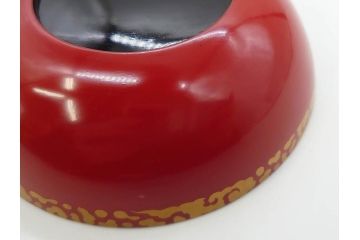 時代物　上手　輪島塗　朱塗　蒔絵　木製　優美なお椀8客セット(鶴、桃、雲、金彩、深皿、漆器、漆芸、和食器)(R-081336)