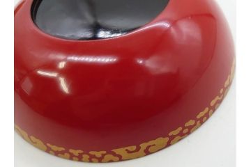 時代物　上手　輪島塗　朱塗　蒔絵　木製　優美なお椀8客セット(鶴、桃、雲、金彩、深皿、漆器、漆芸、和食器)(R-081336)