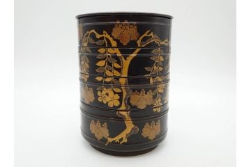 時代物　木製　蒔絵　菊桐紋　高い品格を感じる四段丸重箱(金彩、丸形、桜、花、お重、漆器、漆芸、和食器)(R-081338)