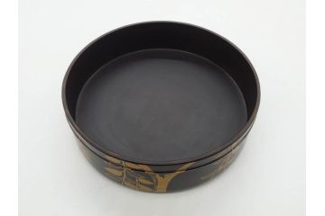 時代物　木製　蒔絵　菊桐紋　高い品格を感じる四段丸重箱(金彩、丸形、桜、花、お重、漆器、漆芸、和食器)(R-081338)