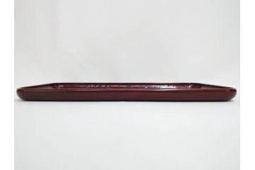 博古堂　鎌倉彫　桜花筏流水文　美麗な彫刻が目を引く長方盆(トレイ、トレー、漆器、漆芸、木製、お盆、共箱付き)(R-081346)