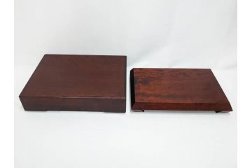 北海道民芸家具　シックな色合いが魅力の書類箱&花台(木製、文箱、手許箱、収納箱、飾り台、陳列台、ディスプレイ台)(R-081347)
