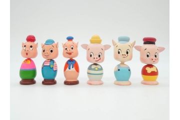 ビンテージ　ディズニー　心が和むまんがこけし52点セット(ヴィンテージ、木製人形、ミッキー、シンデレラ、ダンボ、わんわん物語、ピノキオ、ドナルド、デイジー、三匹の子ぶた)(R-081349)