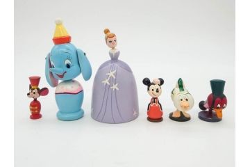 ビンテージ　ディズニー　心が和むまんがこけし52点セット(ヴィンテージ、木製人形、ミッキー、シンデレラ、ダンボ、わんわん物語、ピノキオ、ドナルド、デイジー、三匹の子ぶた)(R-081349)