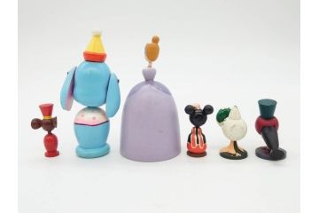 ビンテージ　ディズニー　心が和むまんがこけし52点セット(ヴィンテージ、木製人形、ミッキー、シンデレラ、ダンボ、わんわん物語、ピノキオ、ドナルド、デイジー、三匹の子ぶた)(R-081349)