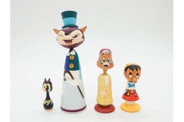ビンテージ　ディズニー　心が和むまんがこけし52点セット(ヴィンテージ、木製人形、ミッキー、シンデレラ、ダンボ、わんわん物語、ピノキオ、ドナルド、デイジー、三匹の子ぶた)(R-081349)